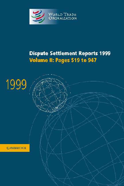 Dispute Settlement Reports 1999: Volume 2, Pages 519-947 (Hardback) 9780521803212