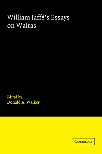 William Jaffe's Essays on Walras (Paperback / softback) 9780521034326