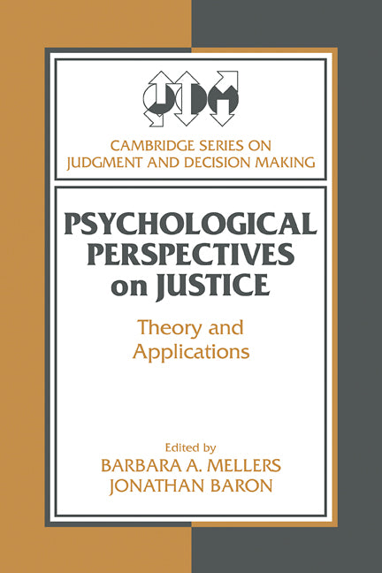 Psychological Perspectives on Justice; Theory and Applications (Paperback / softback) 9780521089982