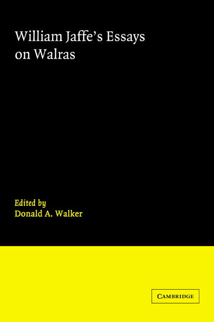 William Jaffe's Essays on Walras (Hardback) 9780521251426