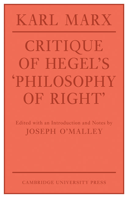 Critique of Hegel's 'Philosophy Of Right' (Paperback) 9780521292115