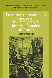 Death and the Metropolis; Studies in the Demographic History of London, 1670–1830 (Paperback / softback) 9780521028547