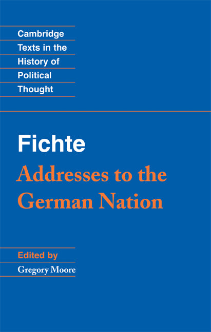 Fichte: Addresses to the German Nation (Hardback) 9780521444040