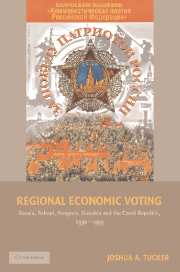 Regional Economic Voting; Russia, Poland, Hungary, Slovakia, and the Czech Republic, 1990–1999 (Hardback) 9780521856607