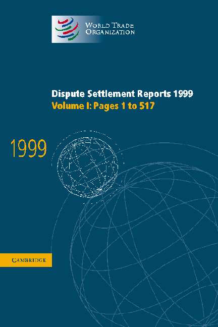 Dispute Settlement Reports 1999: Volume 1, Pages 1-517 (Hardback) 9780521803205