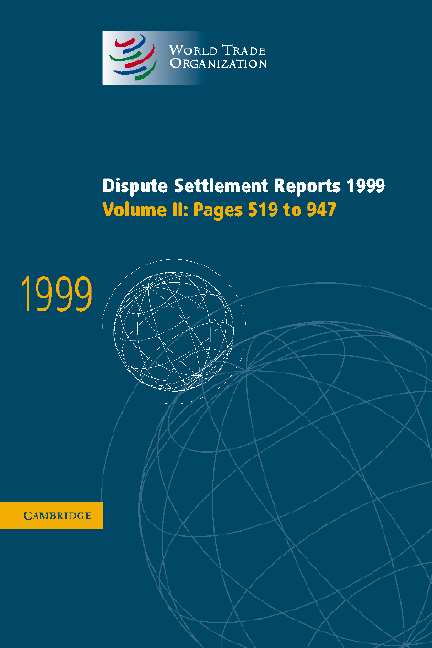 Dispute Settlement Reports 1999: Volume 2, Pages 519-947 (Hardback) 9780521803212