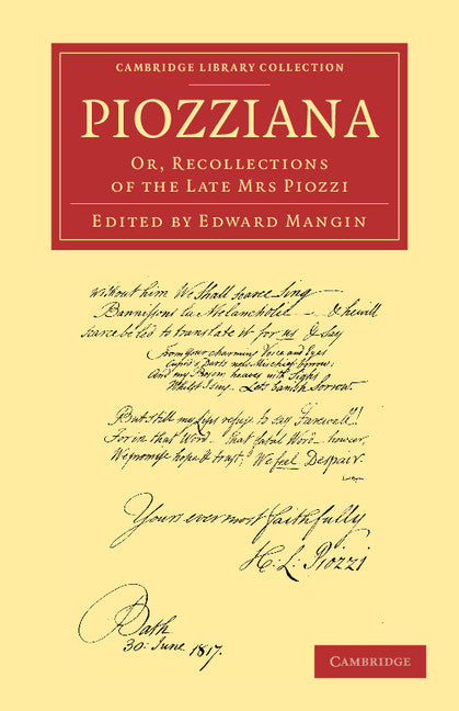 Piozziana; Or, Recollections of the Late Mrs Piozzi (Paperback / softback) 9781108057325