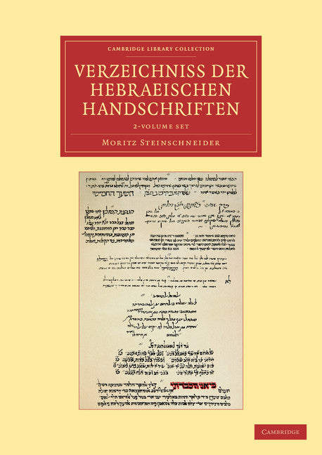 Verzeichniss der Hebraischen Handschriften 2 Volume Set (Multiple-component retail product) 9781108060073